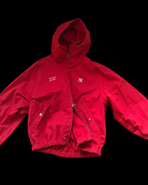 Aime Leon Dore red zip-up jacket with Yankees logo, very rare vintage style.