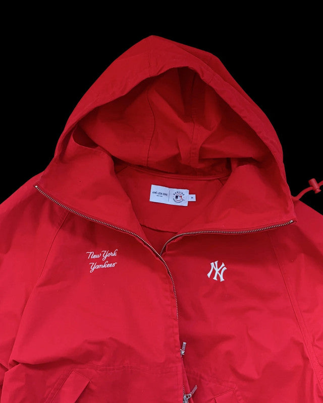 Aime Leon Dore red zip-up jacket with Yankees logo, very rare vintage style.