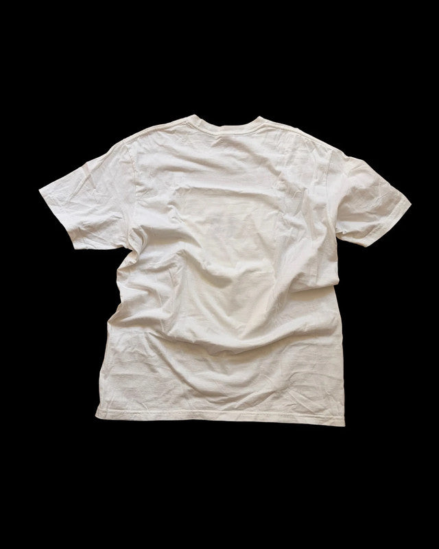 Supreme white graphic tee featuring Satchidananda album artwork by Alice Coltrane.