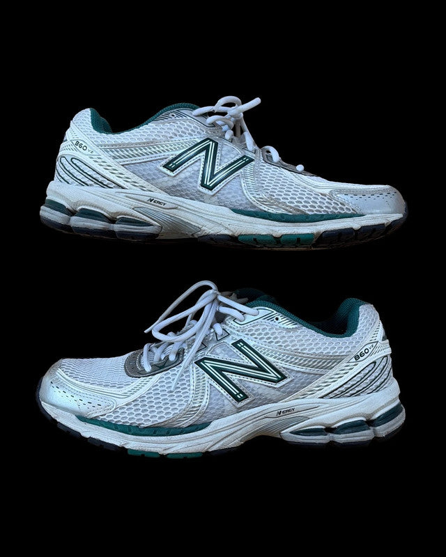 Aime Leon Dore x New Balance green and white 860v2 sneakers logo pattern