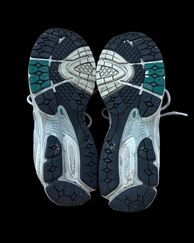 Aime Leon Dore x New Balance green and white 860v2 sneakers logo pattern