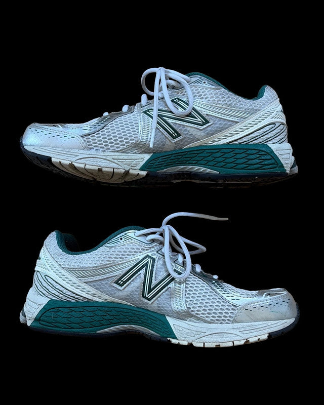 Aime Leon Dore x New Balance green and white 860v2 sneakers logo pattern