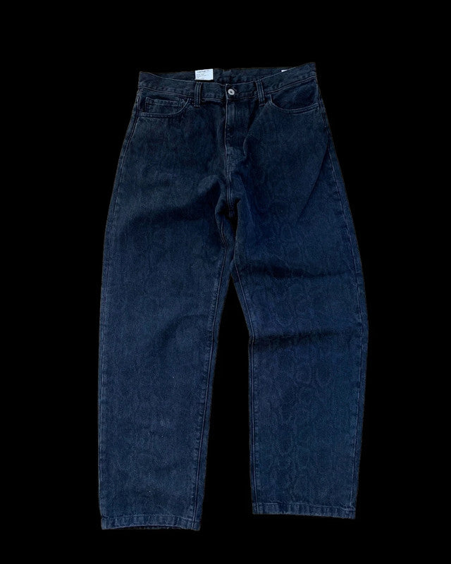 Carhartt WIP black and grey straight jeans with subtle snake print texture