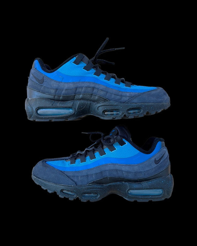 Nike Air Max 95 black and blue sneakers logo pattern stitching