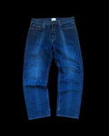 Aime Leon Dore navy straight jeans with subtle crease detailing and classic fit.