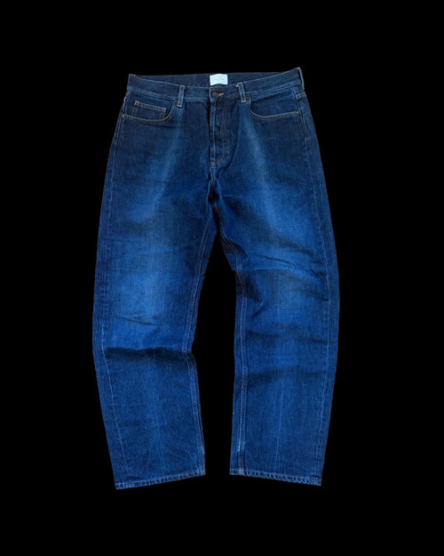 Aime Leon Dore navy straight jeans with subtle crease detailing and classic fit.