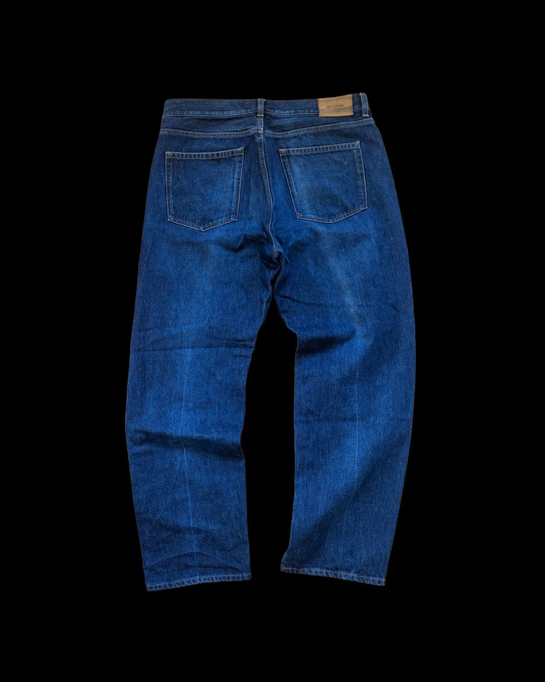 Aime Leon Dore navy straight jeans with subtle crease detailing and classic fit.